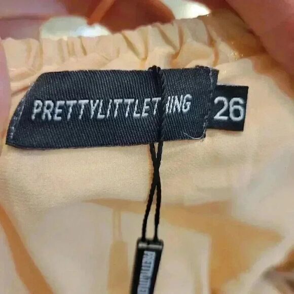 Pretty Little Thing Women's Stone Ivory Chiffon Shirred Body Con Dress NEW - Picture 13 of 16